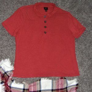 Worthington Brick Red Button-Up Short Sleeve Top